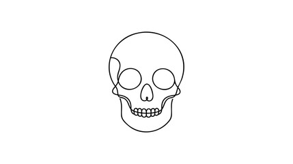 Continuous thin line human skull vector illustration, minimalist cranium sketch doodle. One line art scull icon, single outline drawing or simple skull logo.