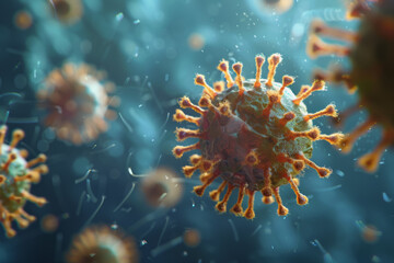 Bacteria virus, microbe Bacteria virus or germs microorganism cells under a microscope. AI Generator