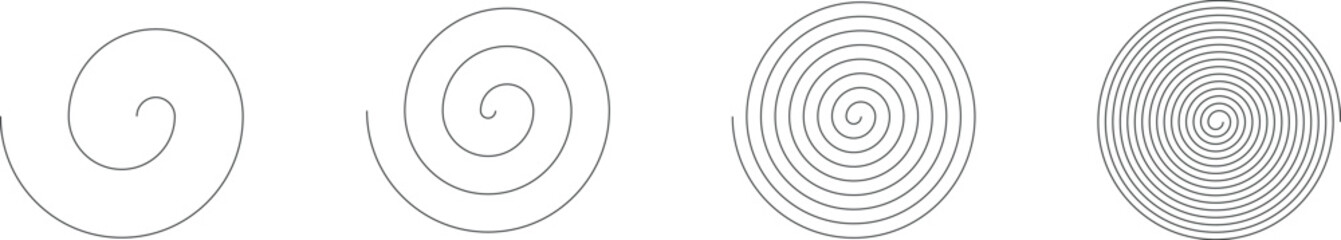 Equally spaced spiral line pack, editable stroke path vector illustration
