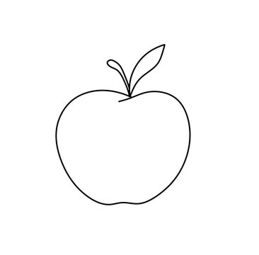 Vector isolated one single simple apple fruit with leaf  colorless black and white contour line easy drawing