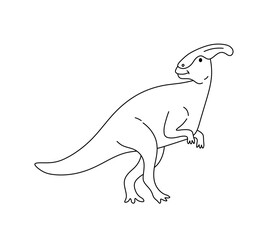 Vector isolated one single parasaurolophus dino on hind legs walking funny colorless black and white contour line easy drawing