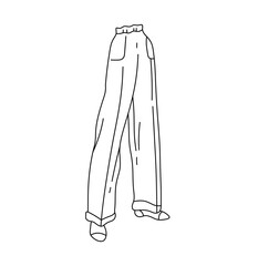 Vector isolated women's straight classic costume trousers  style fashion legs colorless black and white contour line easy drawing