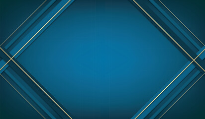 Abstract background elegant blue geometric square overlapping with golden line stripes. Luxury style 