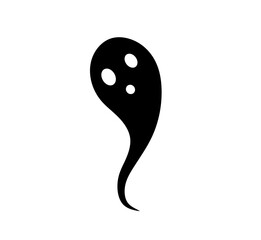 Vector isolated one single simple little ghost spirit with eyes and mouth colorless black and white outline silhouette shdow shape