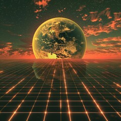 Planet Background with a Grid Structure created with Generative AI Technology