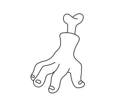 Vector isolated one single hand of dead man with bone crawling running colorless black and white contour line easy drawing