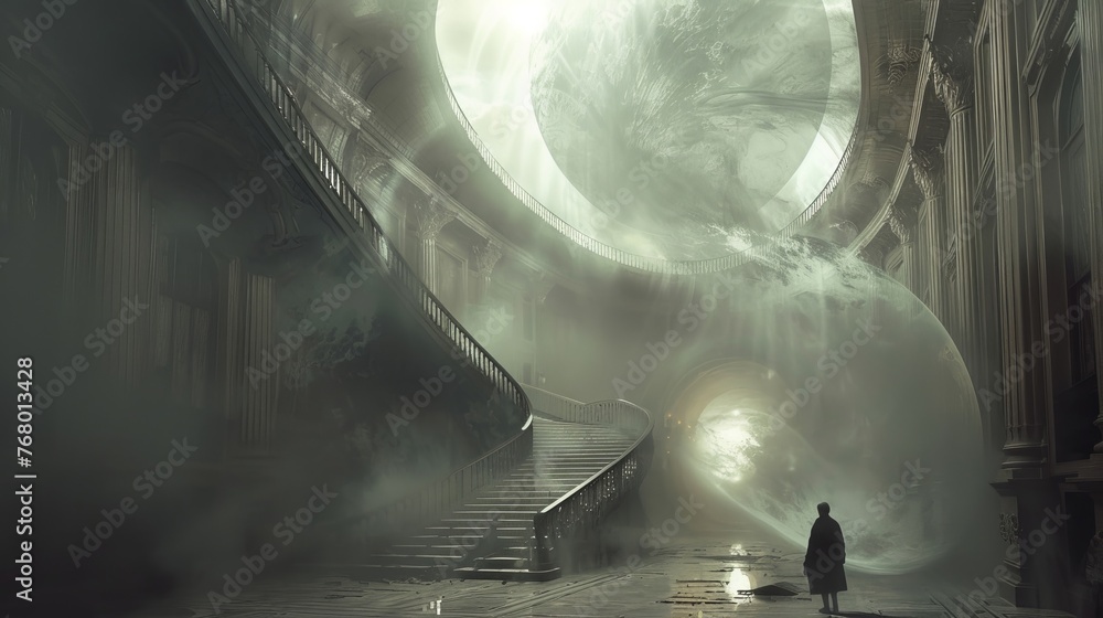 Poster design an image that captures the essence of a dream sequence, where gravity is defied, and ordinary