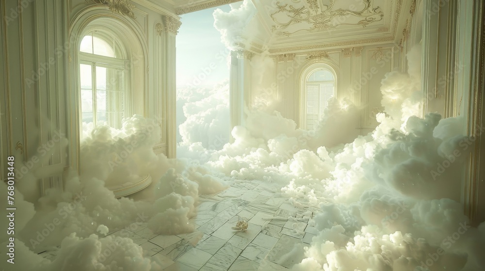 Poster design an image that captures the essence of a dream sequence, where gravity is defied, and ordinary