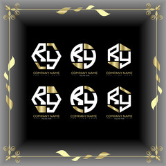 RY letter luxury logo set design.RY monogram polygonal and circle shape vector. RY luxury design.