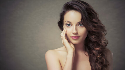 Naklejka premium Portrait of a young woman with long curly hair.