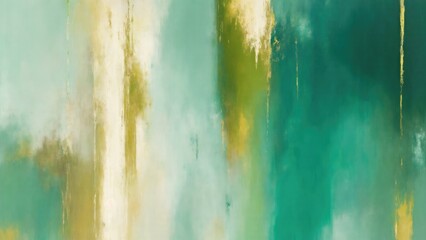 Abstract Green, Teal Gold and Gray art. Hand drawn by dry brush of paint background texture. Oil painting style