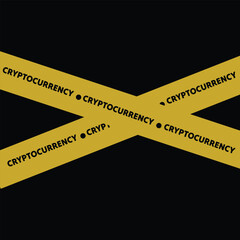 Caution and warning- Cryptocurrency word on yellow barricade tape, crime scene concept