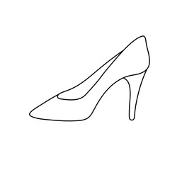 Vector isolated one single simple woman classic shoe pumps side view colorless black and white contour line easy drawing
