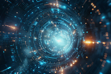 Blue and Silver light, Explore the futuristic vistas of an abstract radial technology city.