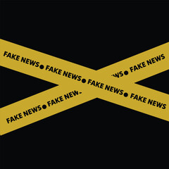 Caution and warning- Fake news word on yellow barricade tape, crime scene concept.
