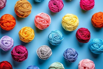 a group of colorful yarn balls - obrazy, fototapety, plakaty