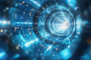 Obraz premium Blue and Silver light, Explore the futuristic vistas of an abstract radial technology city.