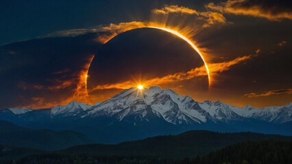 Abstract monumental eclipse over the mountaintop