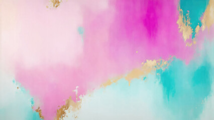 Abstract Pink, Teal Gold and Gray art. Hand drawn by dry brush of paint background texture. Oil painting style