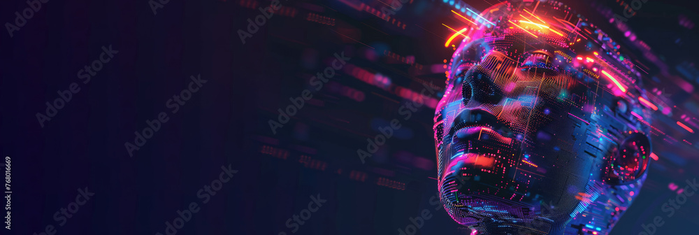 Aufkleber the face is surrounded by a dark background. artificial intelligence and virtual reality concept. 3d