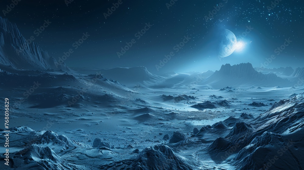 Poster envision a space exploration platform where users can walk on realistic 3d-rendered alien landscapes