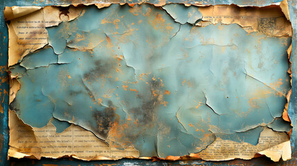 Antique blue white background with a old torn piece of paper on it. Vintage background space for text