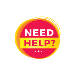 need help red label icon for announcement, advertising, vector. Flat design template for banner.