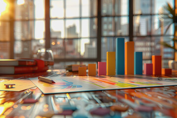 Fototapeta premium Graph charts that are models are inside the office. Show financial balance. AI generated
