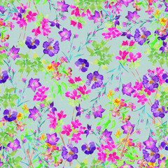 Fototapeta na wymiar Seamless spattern with handmade watercolor flowers