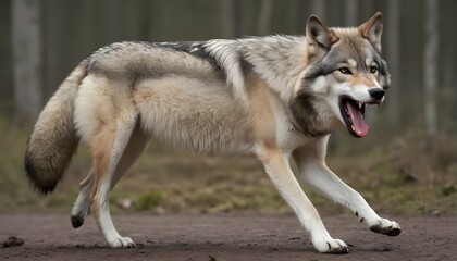 Naklejka na ściany i meble A Wolf With Its Tongue Lolling Out Panting From A
