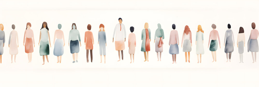 Human figures silhouette on a white background watercolor illustration