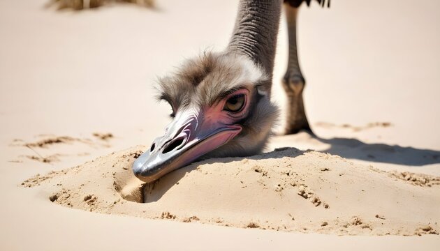 An Ostrich With Its Beak Buried In The Sand