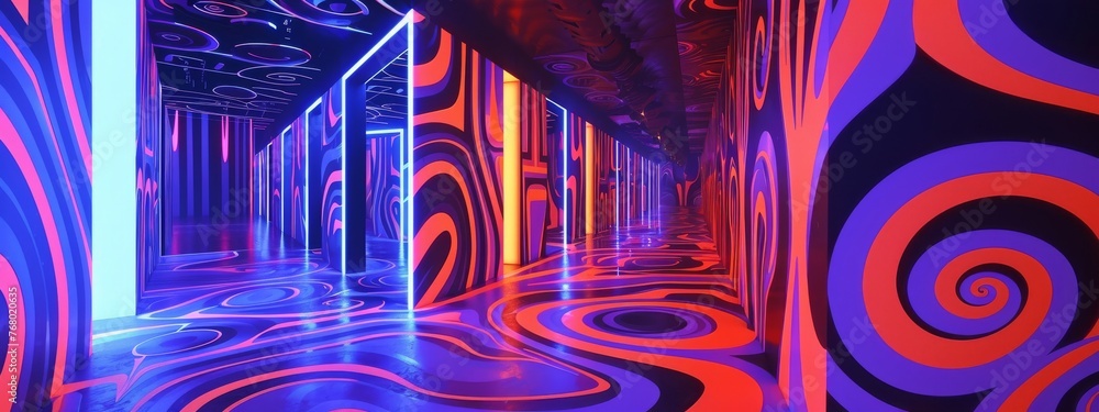 Poster futuristic reinterpretation of 60s psychedelic art, created with ai and projection mapping.