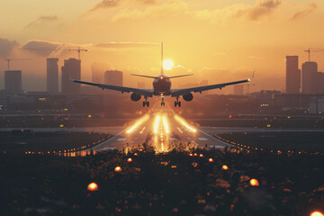 Realistic photo of an airport with an aircraft taking off. daylight - Powered by Adobe