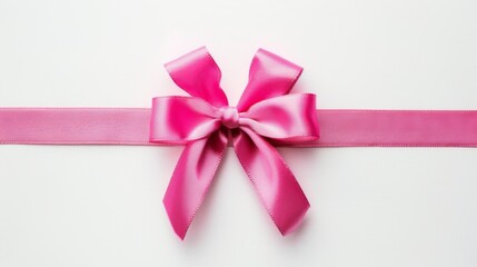 Pink gift bow on white background. Gift wrapping ribbon