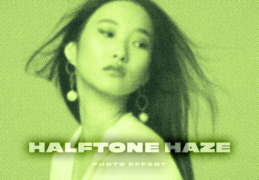 Green Halftone Haze Photo Effect Mockup