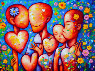 Human Heart with Flowers, Love and Emotion Concept, Oil Painting - 768023212