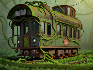 Ghost Train Lost in Jungle, Oil Painting - 768023232