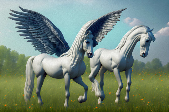 Pegasus fantasy horse, Oil Painting