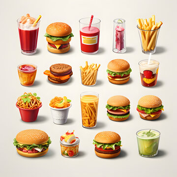 Fast food cartoon 3D icon set