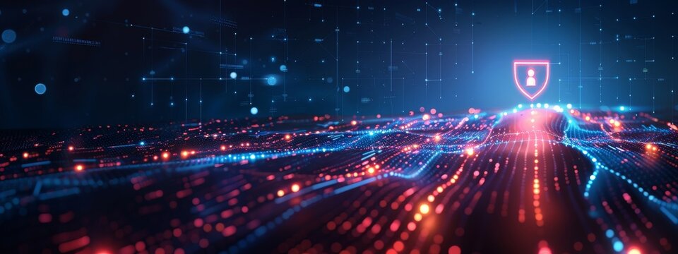 Graph showing the timeline of cybersecurity maturity growth against investments, designed as a pathway leading towards a secure emblem.