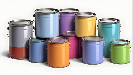 Paint cans in transparent PNG format, as well as a png file showing a single, shadowed cutout item on a transparent background