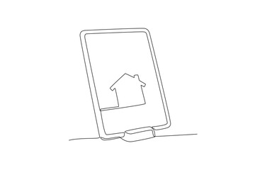 Fototapeta na wymiar Tablet with smart home app.Individual monitoring home electricity one-line drawing