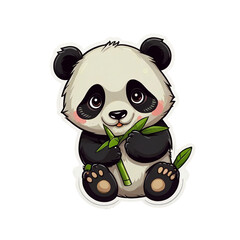 sticker small panda eating bamboo