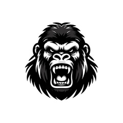 Black and white logo of an angry gorilla isolated on a white background. Vector illustration of an ape head suitable for tattoos, logos, brands. © Rifqi Chandra