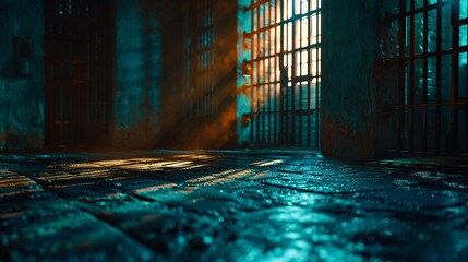 Moody shadows cast over empty prison cells