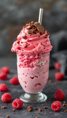 Selective focus on refreshing raspberry smoothie   detox diet, vegetarian, healthy eating concept