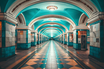 Navigate the underground metro station for convenient subway transfers - obrazy, fototapety, plakaty