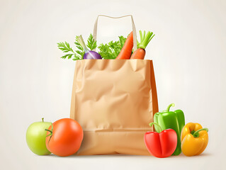 Food products in a paper eco-friendly bag as a mockup