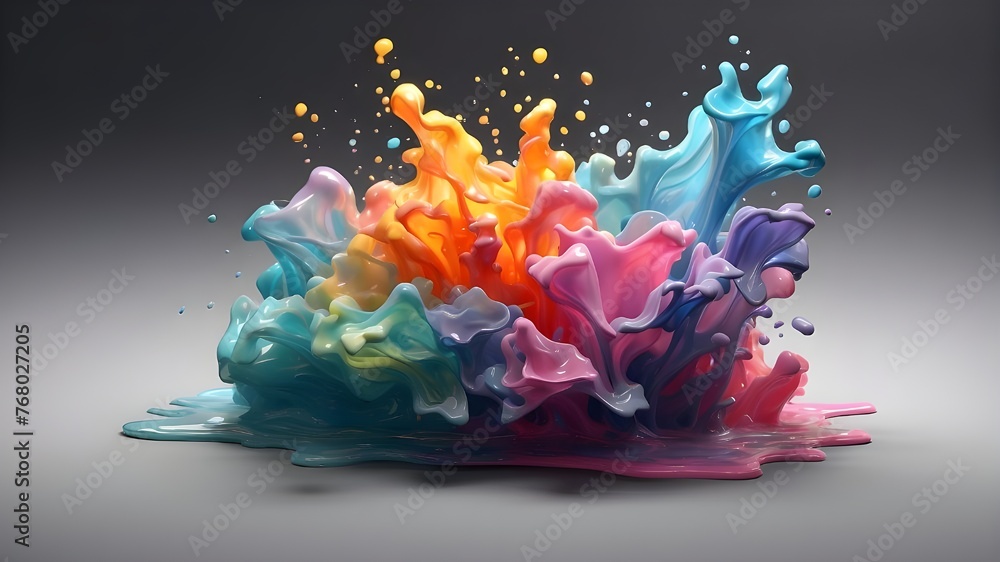 Poster png file of isolated cutout object on translucent background; 3d volumetric explosive blot of multic